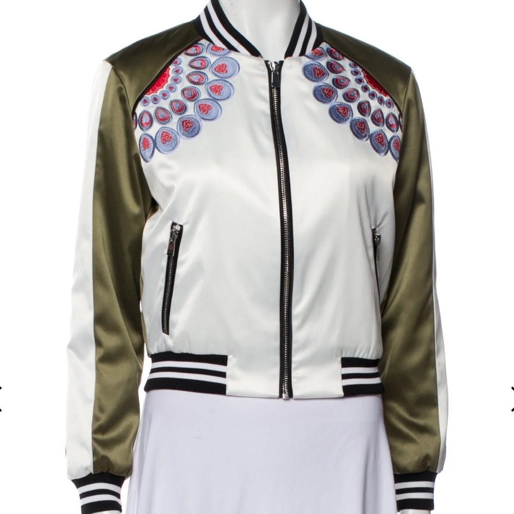 Maje Khaki Satin Bomber Jacket